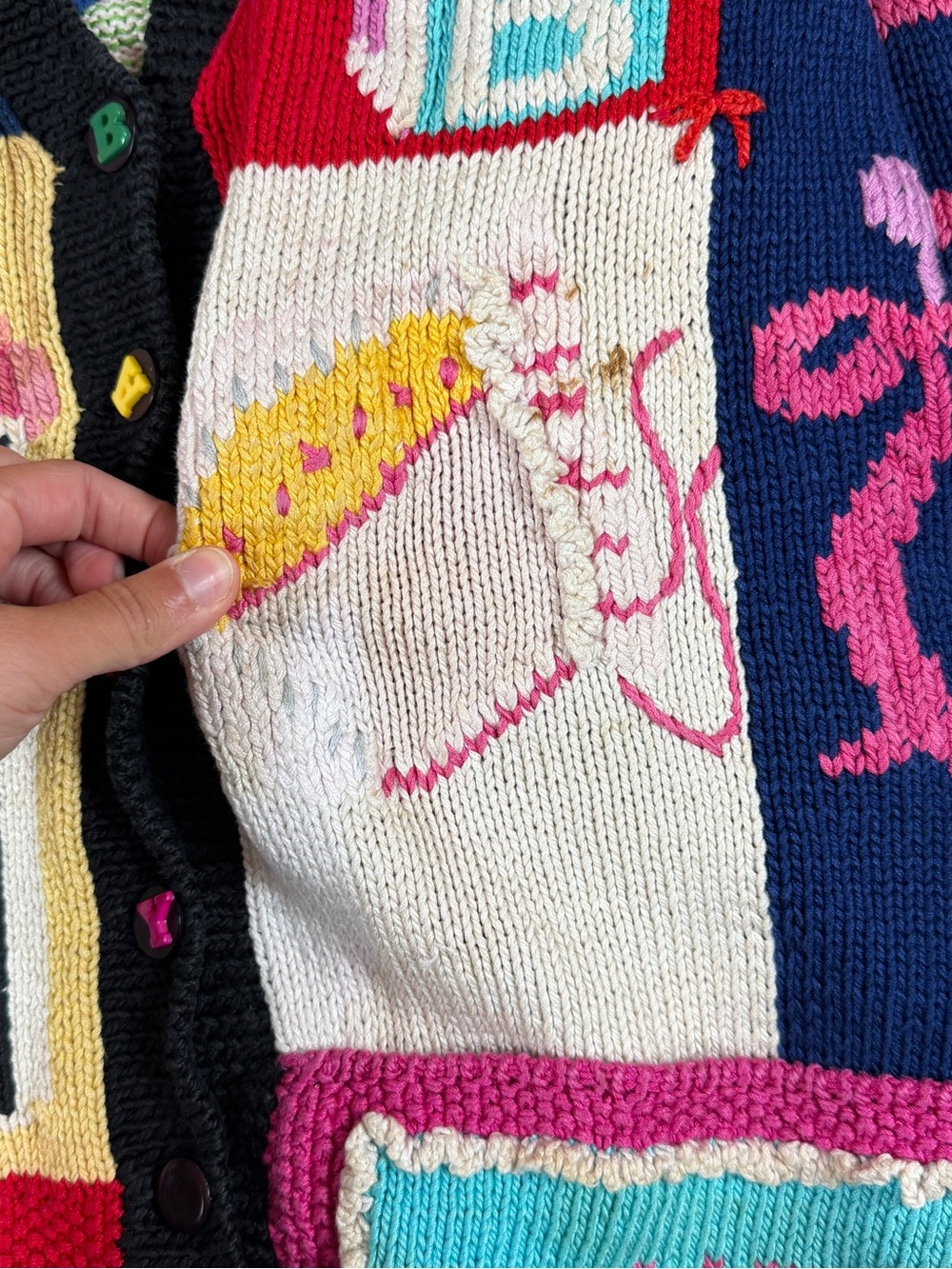Vintage Baby Theme Hand Knit Cardigan Sweater Women’s M Art-To-Wear Teachercore - Picture 7 of 12
